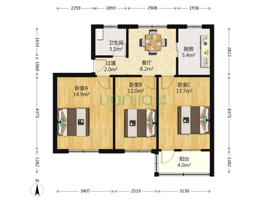 扬子四村 3室1厅1卫 80平方