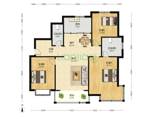 天泰时代印象 3室2厅2卫 141平方