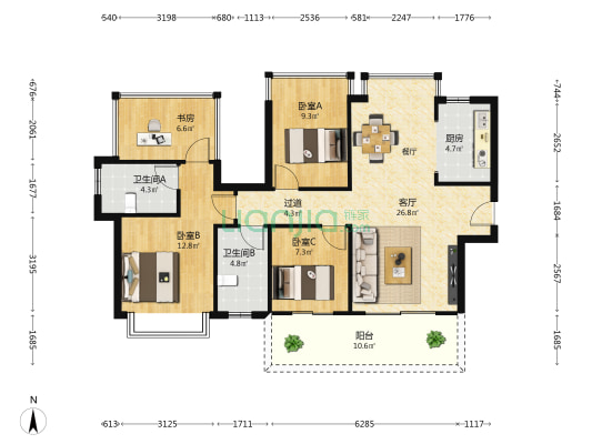 唐樾青山翰府 4室1厅2卫 98平方
