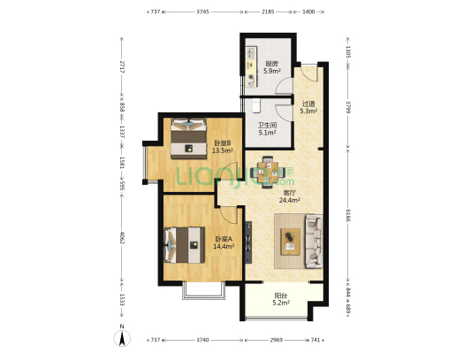 智慧城五期 2室1厅1卫 93平方