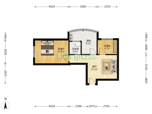 海宁公寓 2室1厅1卫 66平方