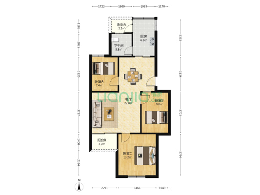 金城花园 3室1厅1卫 84平方