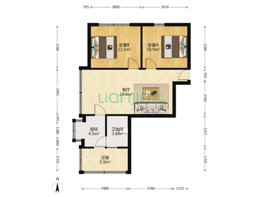中区防疫站宿舍 2室1厅1卫 75平方