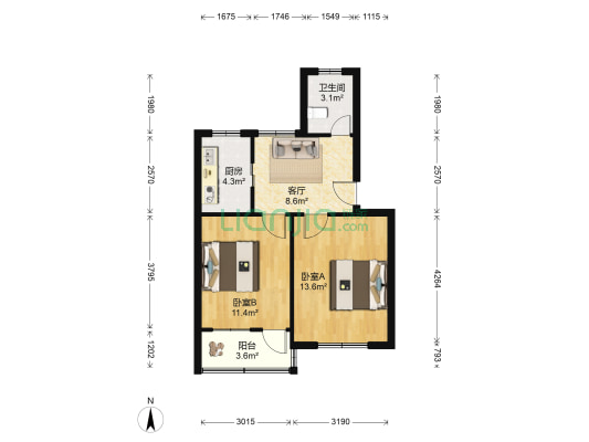 鸡鹅市弄 2室1厅1卫 56平方