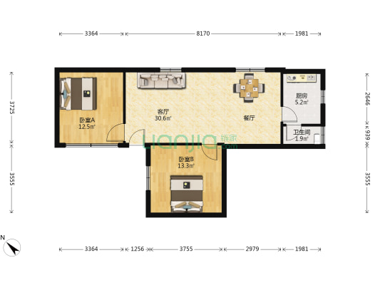 诗书路中段503号 2室1厅1卫 90平方