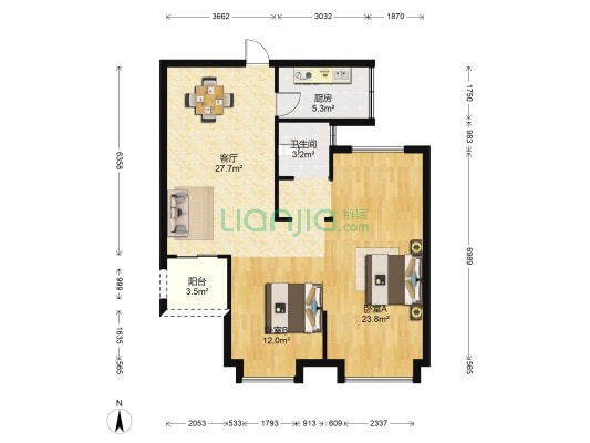 长江万悦城 2室1厅1卫 89平方