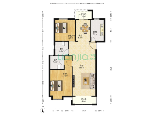 半岛名邸一区东苑 2室2厅2卫 134平方