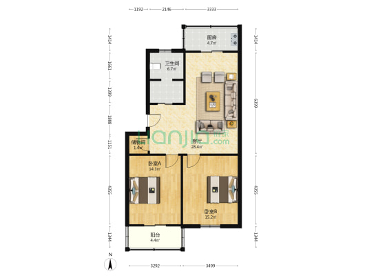 来安路开元宿舍 2室1厅1卫 89平方
