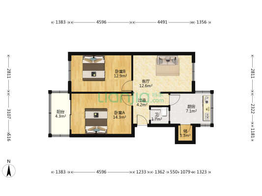 环城北路126号 2室1厅1卫 66平方