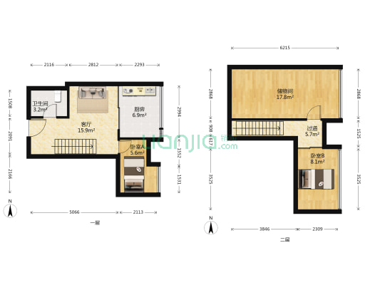 美致生活广场 2室1厅1卫 32平方