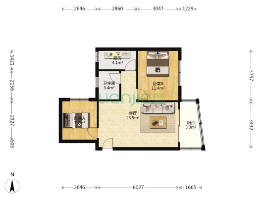宏业花园 2室1厅1卫 70平方