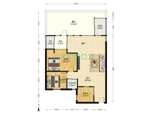 侨丰苑 3室1厅2卫 70平方