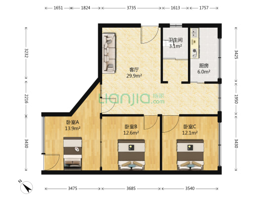 岷山馨苑 3室1厅1卫 90平方