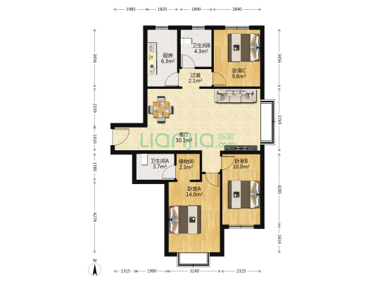 顺欣嘉园 3室1厅2卫 119平方