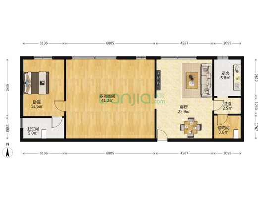 重庆市市政设计研究院 2室1厅1卫 130平方
