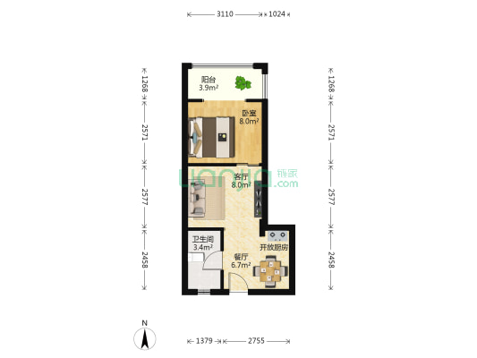 汇金星城 1室2厅1卫 40平方