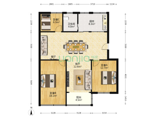 彩臣南村 3室2厅1卫 112平方
