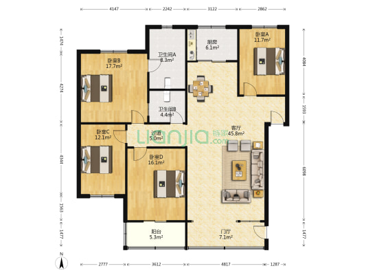 林业局家属院 4室1厅2卫 156平方