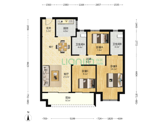 汇佳·学府名郡 3室1厅2卫 108平方