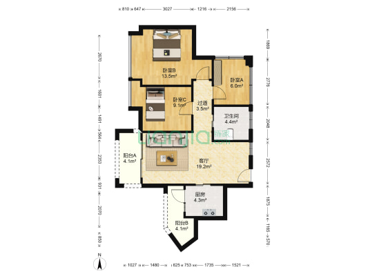 珠水豪庭 3室1厅1卫 84平方