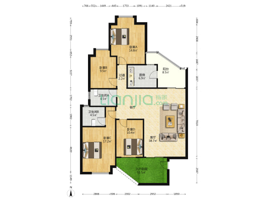鸿伟业小区 4室1厅2卫 100平方