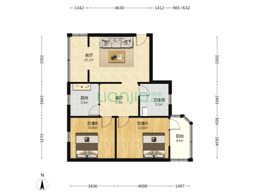 北大街69号 2室2厅1卫 77平方