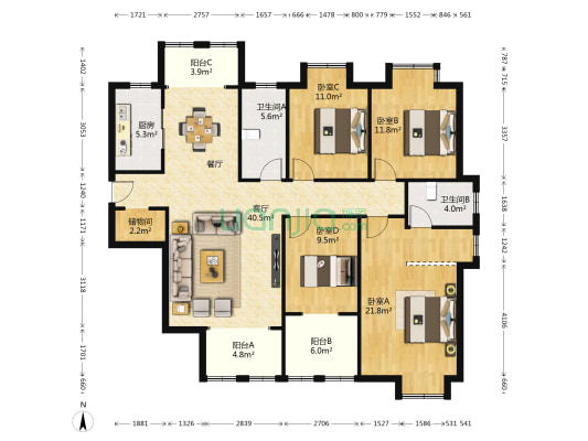 东风佳园二期 4室1厅2卫 171平方