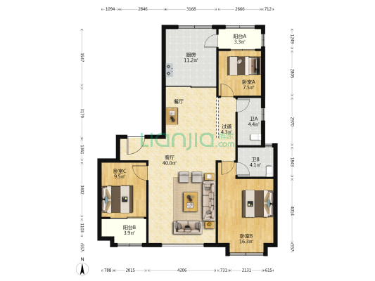 城投·奥文公馆 3室1厅2卫 147平方