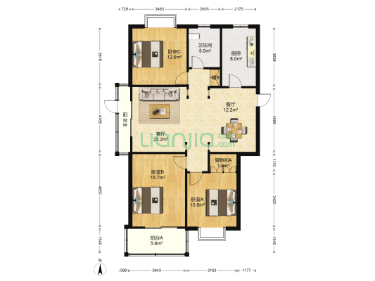 阳曲路800弄 3室2厅1卫 114平方