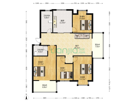 东方花园(睢宁县) 4室1厅2卫 136平方