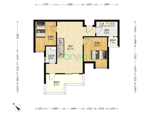 南城山水二期 2室1厅1卫 78平方