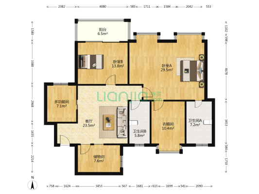 碧湖家园一期 3室1厅2卫 136平方
