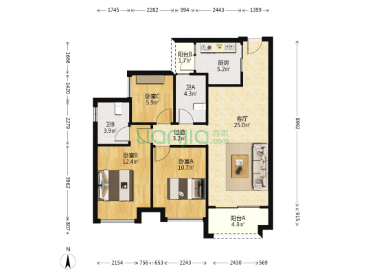 中交白兰春晓 3室1厅2卫 95平方