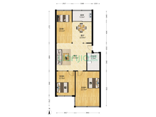 金海岸花园 3室2厅1卫 110平方