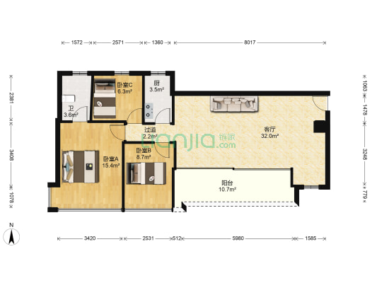 尚湖名苑 3室1厅1卫 87平方