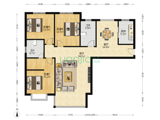 雁滩亚泉湾 3室2厅2卫 138平方