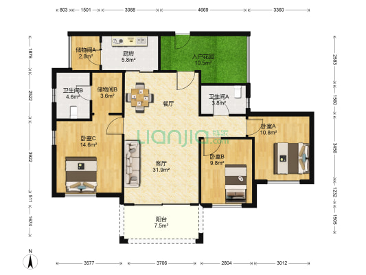 珠江郦城公园1号 3室1厅2卫 141平方