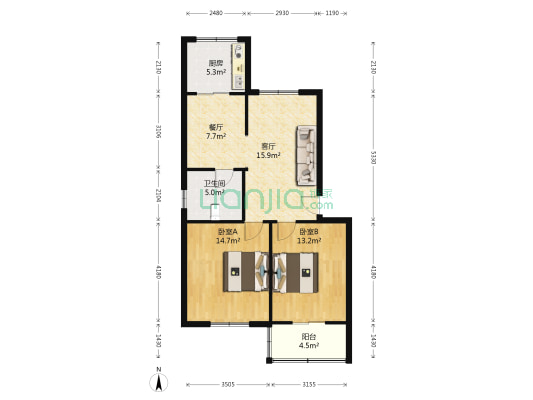 中铁三局第五工程有限公司佳兴小区 2室2厅1卫 83平方