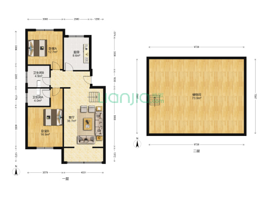 舟山花园 2室1厅2卫 155平方