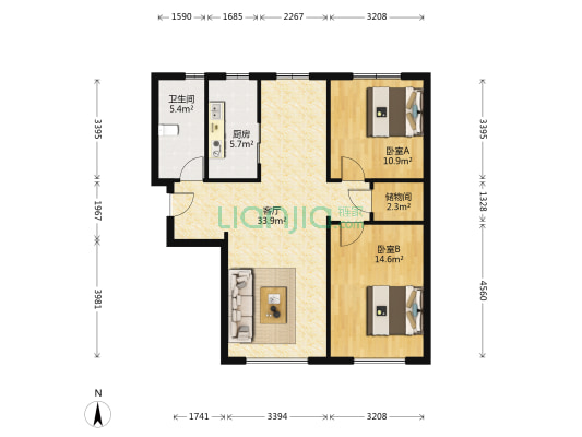 朗香小镇 2室1厅1卫 97平方