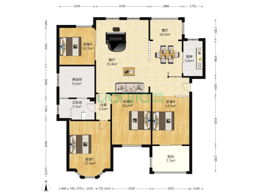 星洲东湖花苑 4室2厅2卫 154平方