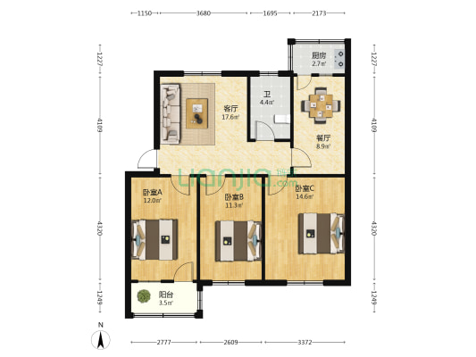 许昌县水利局家属院 3室2厅1卫 92平方