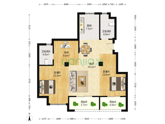 优优华府 3室1厅2卫 99平方