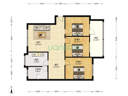 中建五局七公司住宅区 3室2厅1卫 97平方