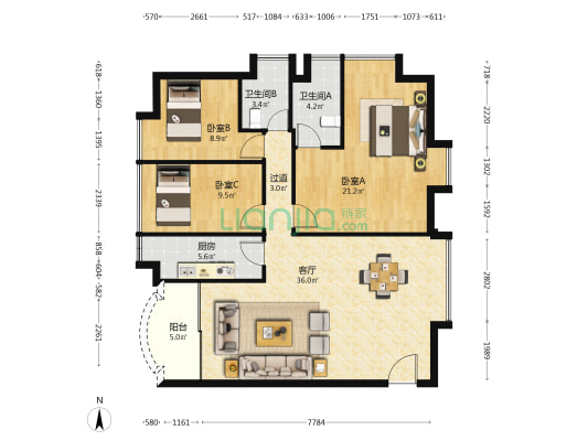 绿荫阁 3室1厅2卫 115平方