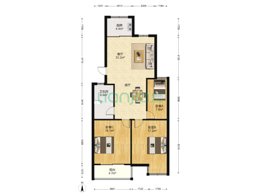 旺府家园 3室1厅1卫 108平方