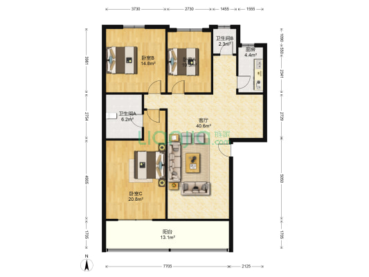 湘泰楼 3室1厅2卫 135平方