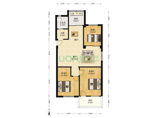 湖前新村 3室1厅1卫 94平方