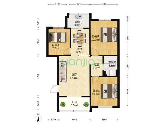 黄瓜营电力小区 3室2厅1卫 74平方
