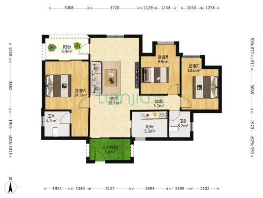 南山花园洋房+正规三房+负氧离子高+住家舒适-户型图